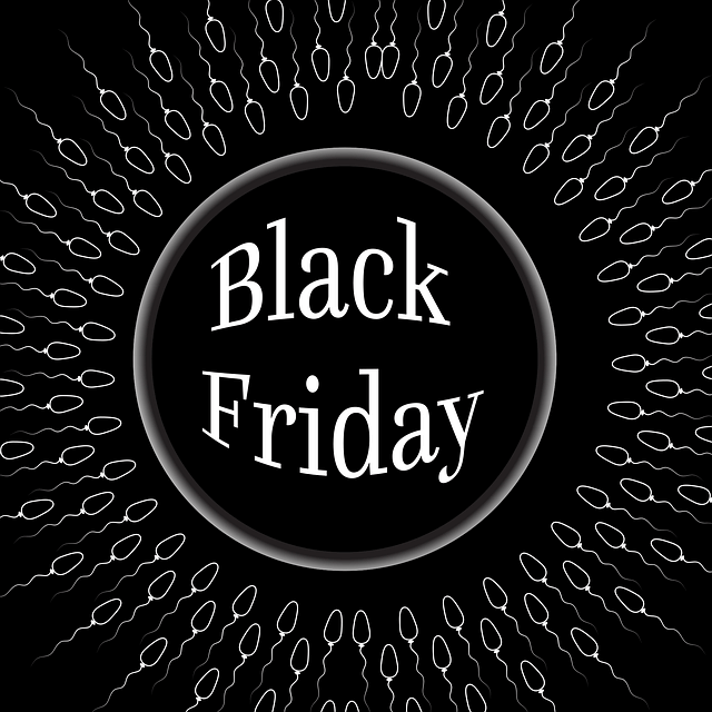 Healthy sperm swimming towards a circle which represents an egg. The egg has the text Black Friday.